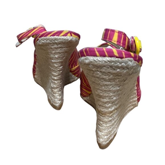 Nine West Wedge 8M Jute Heel Slingback Pink Yellow Open Toe - Picture 2 of 6